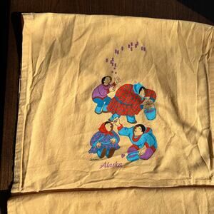 2 Alaska vintage painted native hand towels dishcloths